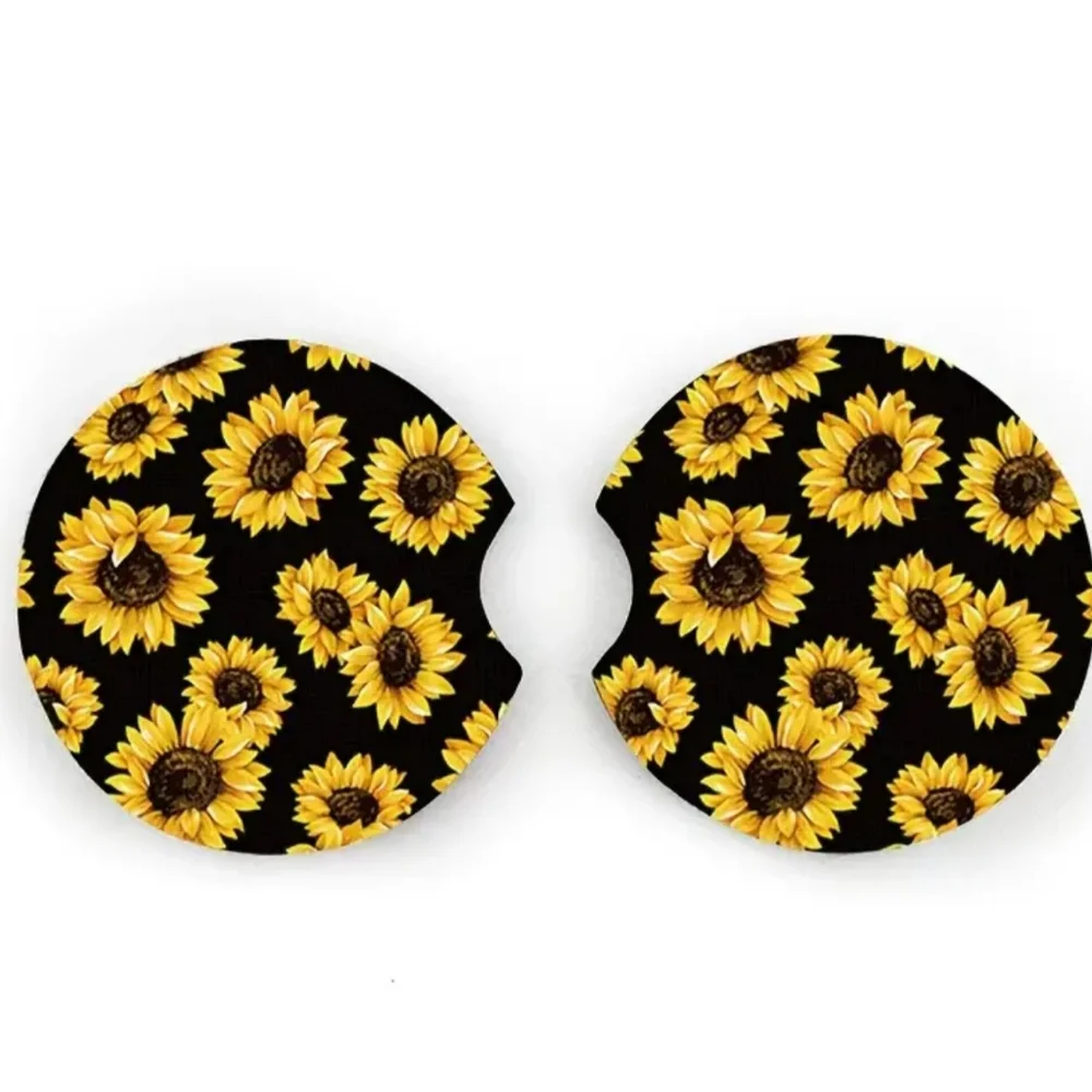 2pc Sunflower Car Coasters Set